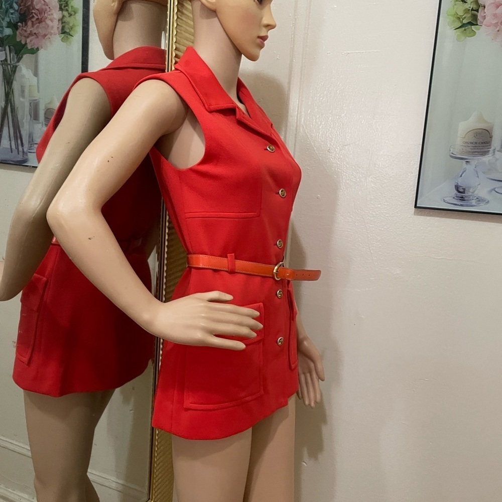 Kimbely Red vintage Sleeveless Button-Up Vest with Belt - Picture 14 of 15